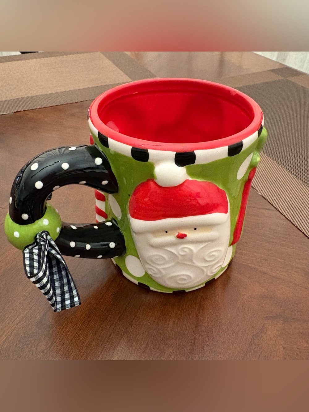 Mud Pie Green, Red and Black Santa 3D Ceramic XL Holiday Mug